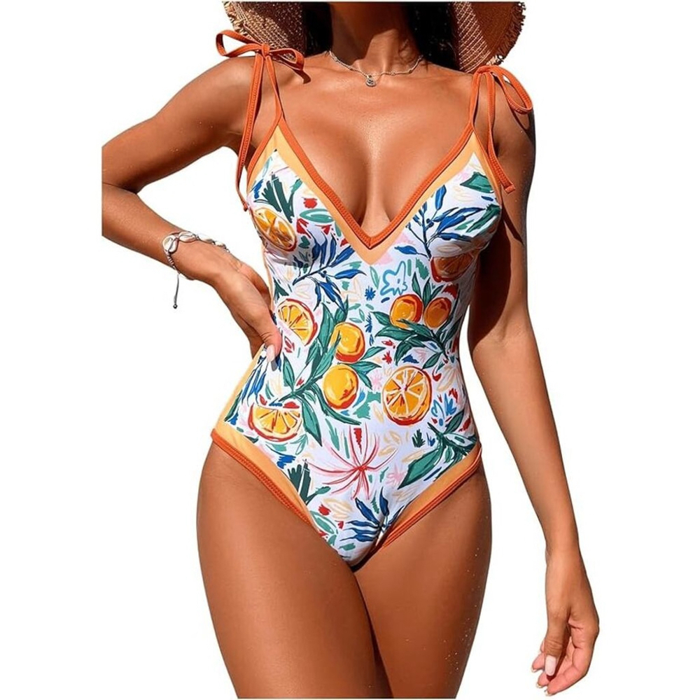 (NWOT) Shein One-Piece Swimsuit | Fruit Print Tie Shoulder Monokini - Large